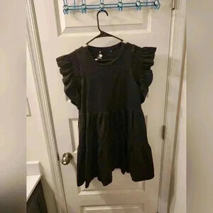 English Factory Women's Knit Ruffled Mini Dress Black Size M Short Sleeved #Z575